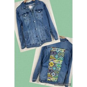 LULAROE Jaxon Jean Jacket Women's XL Embroidered Southwestern Denim Pockets